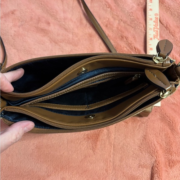 Tignanello Textured Tan and Smooth Brown Crossbody Bag - Picture 4 of 6